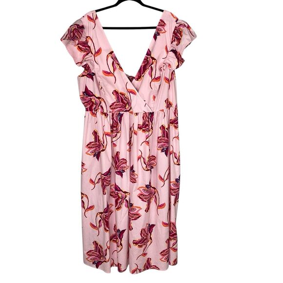 Eloquii Size 22 Dress Fit & Flare Sleeve Floral Midi Tie Back Feminine - Picture 1 of 5